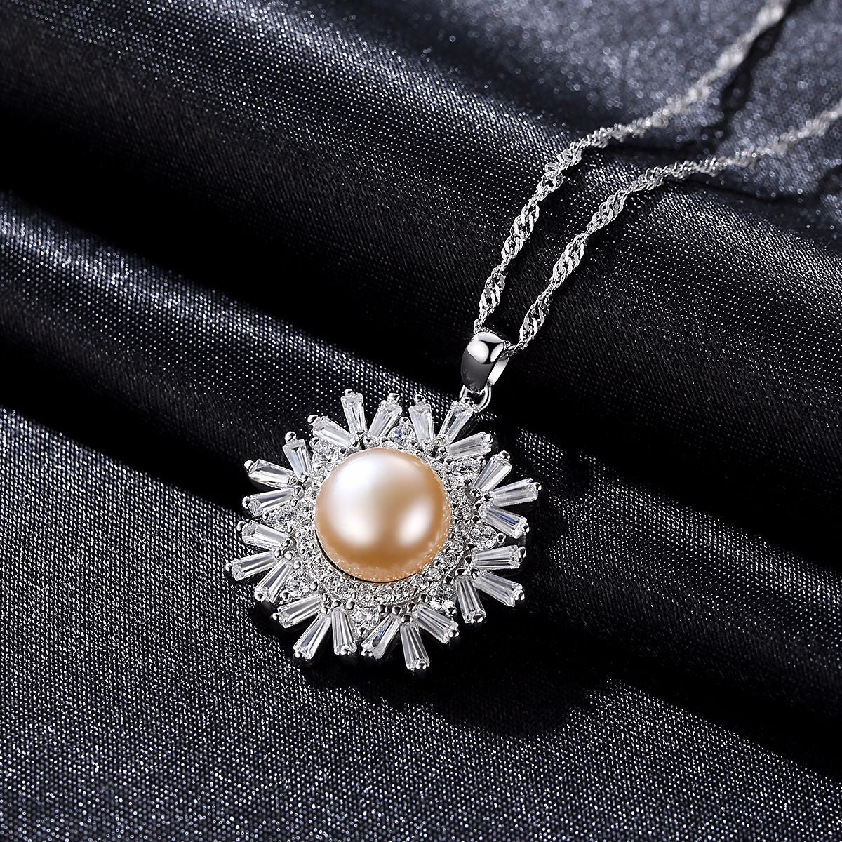 Sterling Silver Snowflake Pearl Necklace