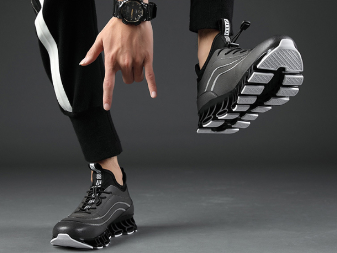 Herren Laufschuhe aus Leder & Lycra mit Blade-Design – Stoßdämpfende TPU-Sohle