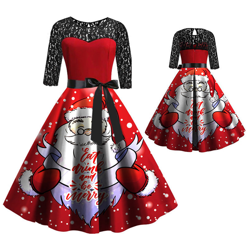 Women's Red Christmas Print Dress