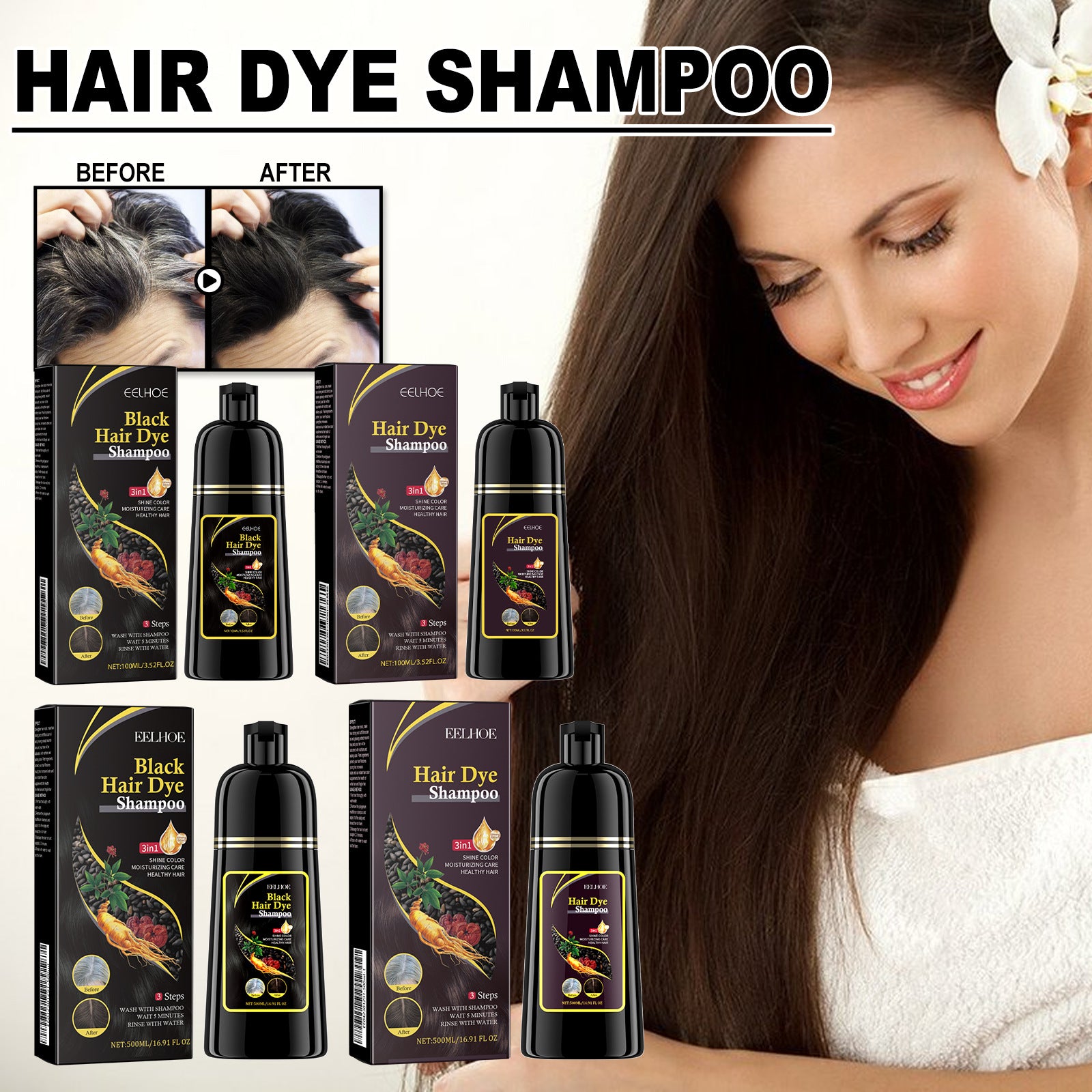 EELHOE Herbal Shampoo with Fo-Ti Essence – Natural Hair Darkening & Nourishing Care