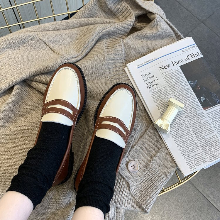 Vintage Slip-On-Lederhalbschuhe für Damen – Loafer mit Blockabsatz in Schwarz und Braun