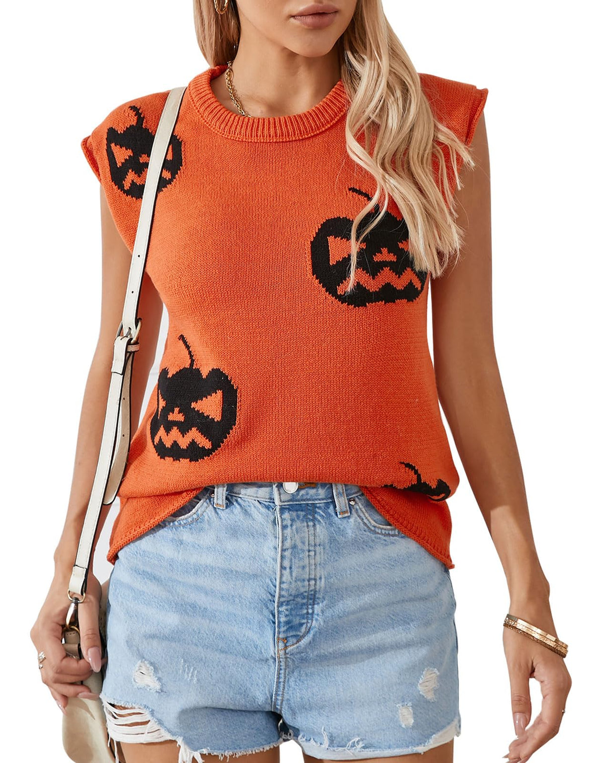 Allifewithu Women's Pumpkin Knit Halloween Sweater Vest