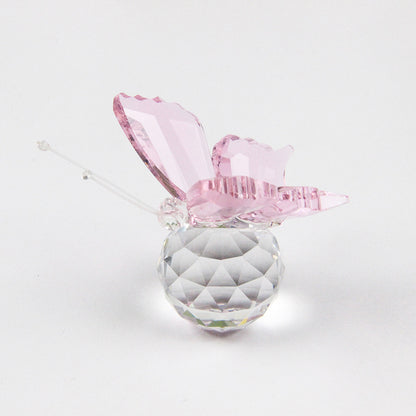 Glass Butterfly Figurine with Crystal Ball Base Decor