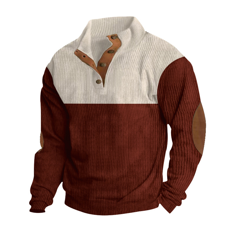 Sweat-shirt décontracté homme à col montant et boutons – Haut ample à manches longues disponible en 5 couleurs