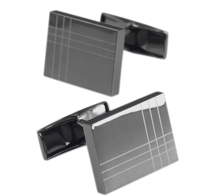 Striped Men's French Cufflinks – Geometric Brass Shirt Cufflinks in Black