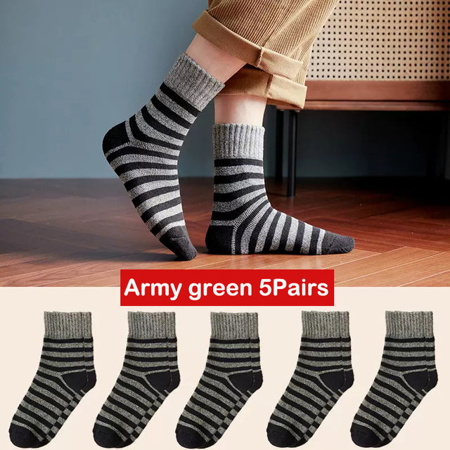 Men's Thick Striped Winter Socks – 5 Pairs