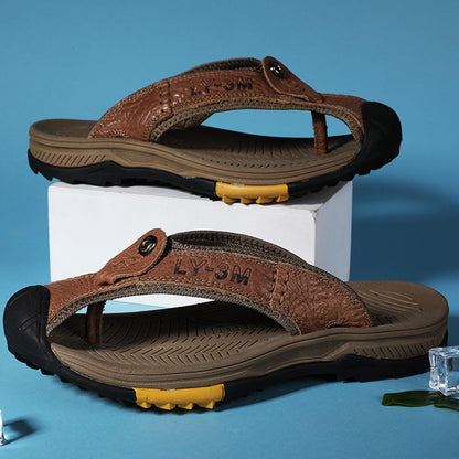 Men's Casual Summer Leather Flip Flops Sandals