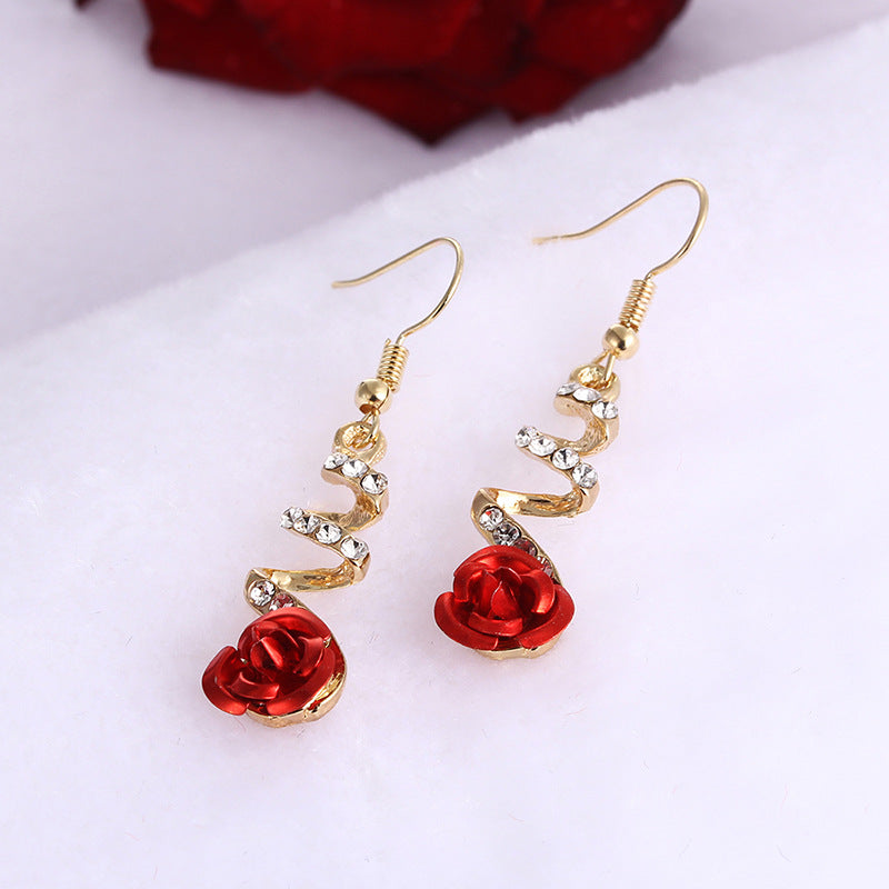 Red Rose Flower Earrings