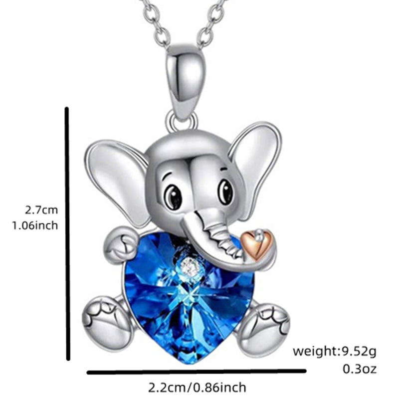 Blue Heart Elephant Pendant Necklace