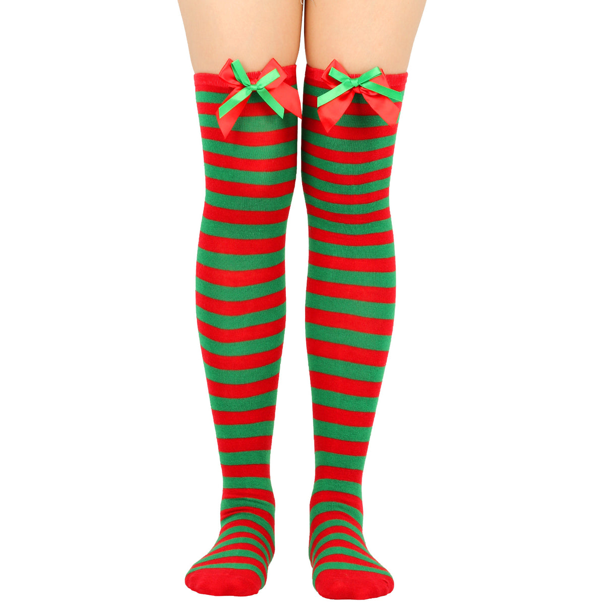 Women's Puff Ball Bow Over-Knee Christmas Socks