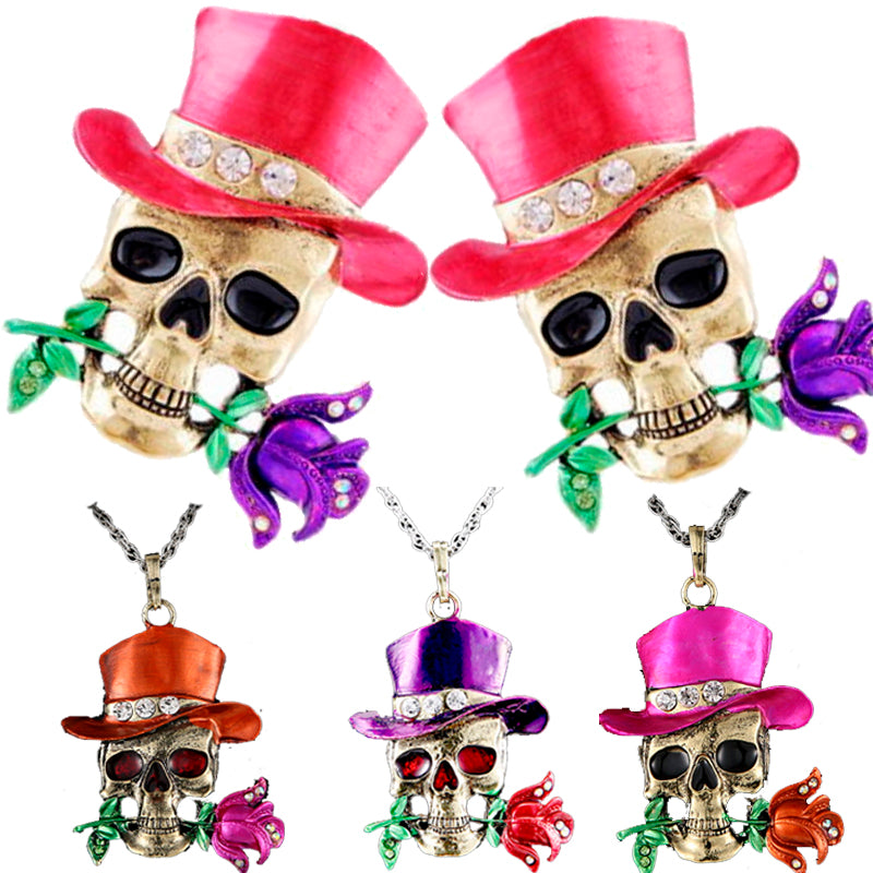 Rhinestone Skull Punk Pendant