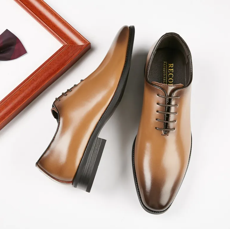 Chaussures en cuir pour hommes – Chaussures décontractées à bout rond avec semelle en caoutchouc