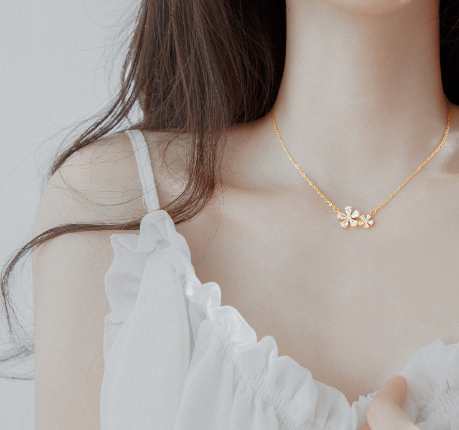Flower Choker Necklace in Gold or Silver Tone