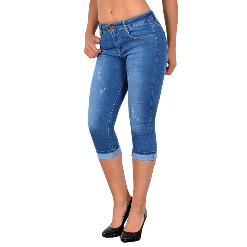 Damen Cropped Denim Pencil Jeans