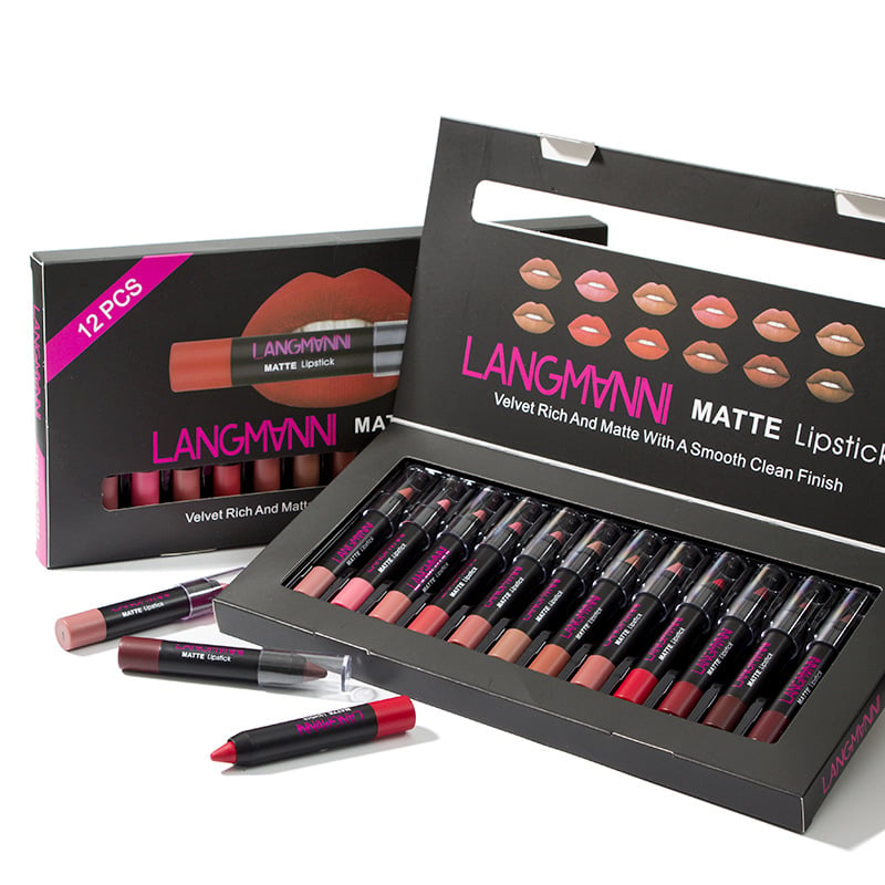 12-Shade Matte Velvet Lipstick Set – Non-Stick, Long-Lasting & Hydrating