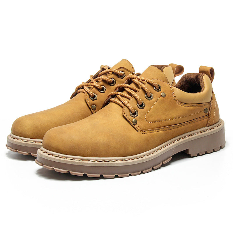 Men's British Style Workwear Shoes – Round Toe, Dark Blue, Brown, Black & Yellow