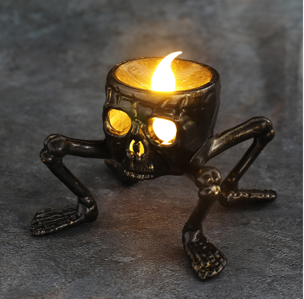 Halloween Skull LED Candle Lantern – Spooky Table Decor