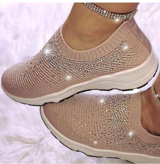 Rhinestone Sock-Style Flat Shoes for Women