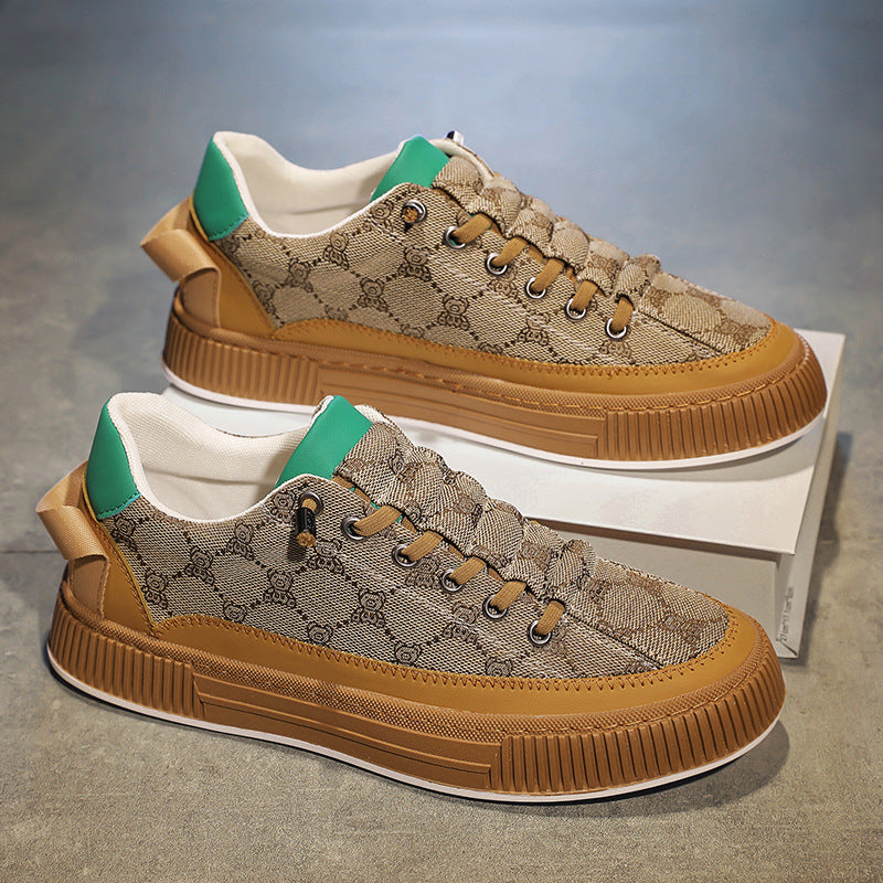 Men’s Patterned Canvas Lace-Up Trainers