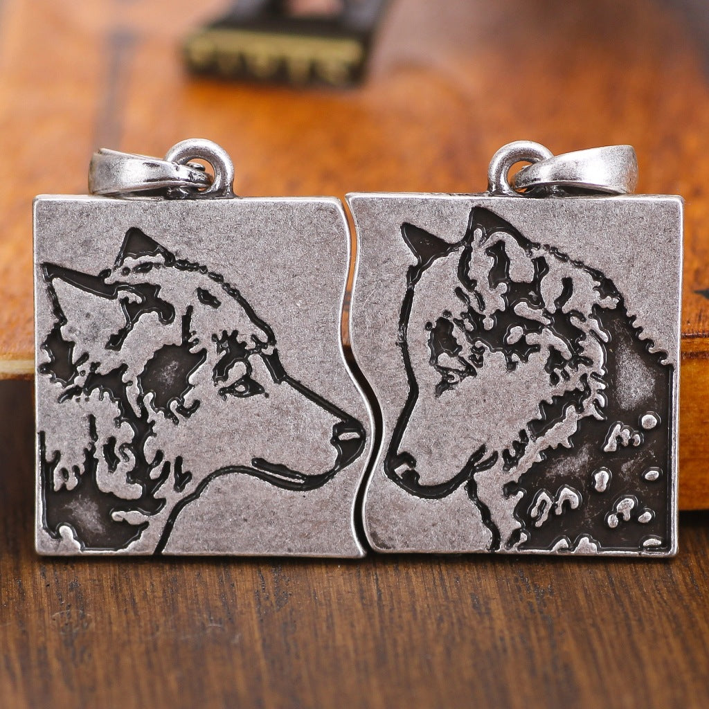 Vintage Wolf Head Pendant Necklace