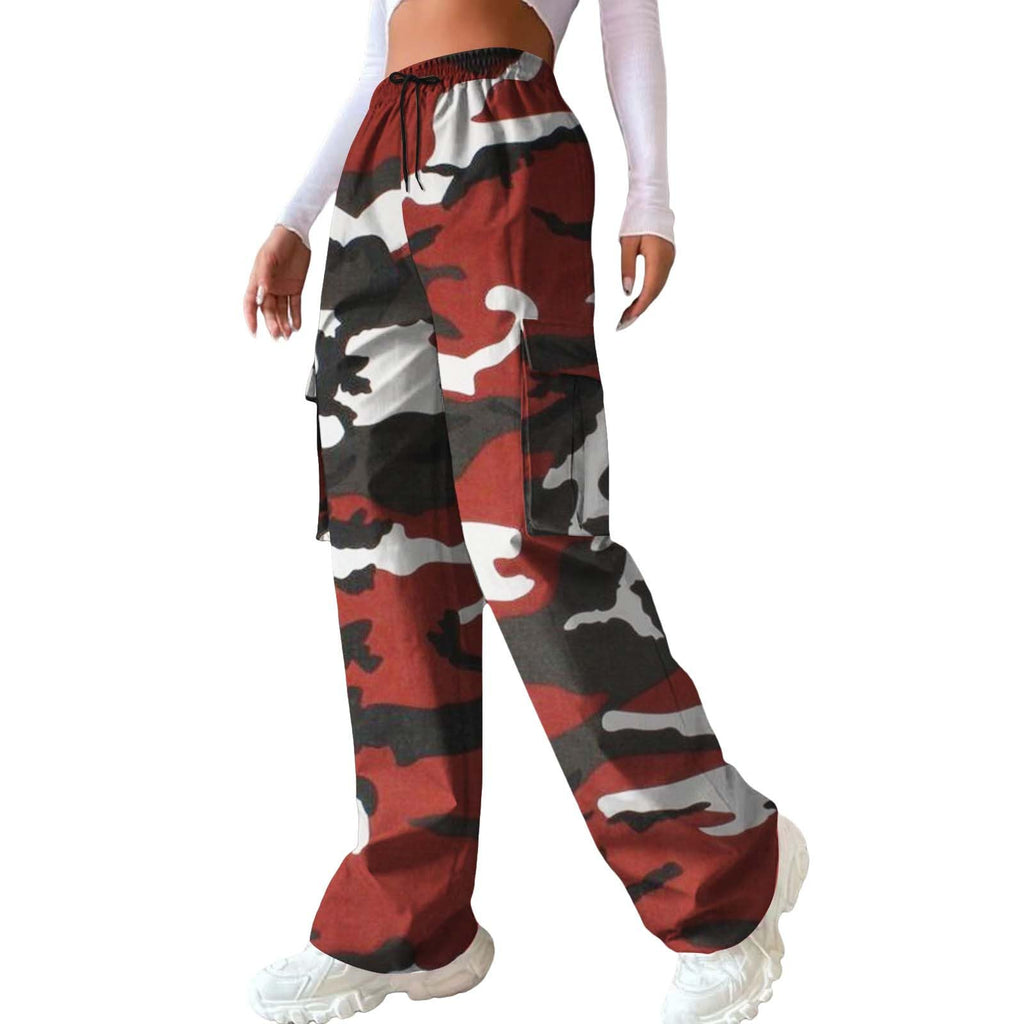Damen Camo Cargo Fallschirmhose – High Waist Baggy Weite Beinhosen für Wanderungen