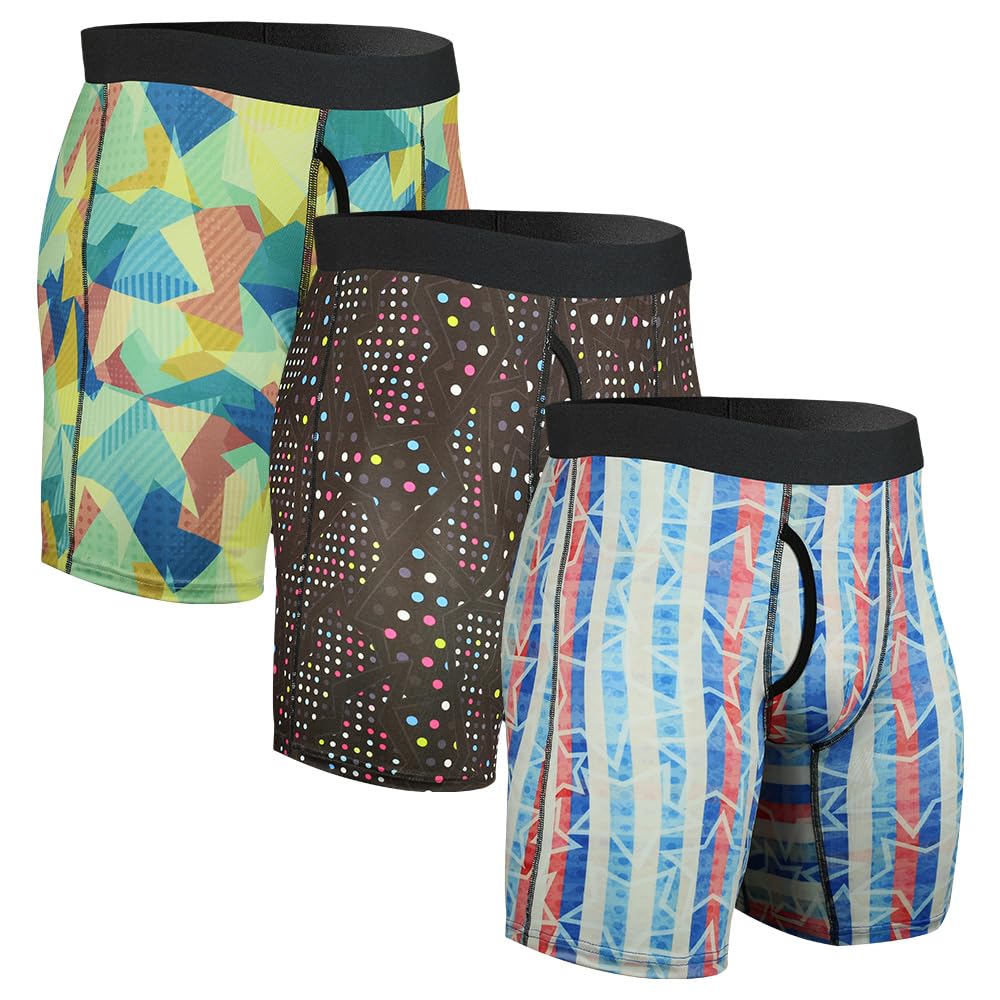CHUAKIN Men's Athletic Long Leg Boxer Briefs – 3D Pouch, No Ride-Up Trunks Underwear, 3 Pack