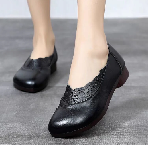 Damen Retro Weiches Leder Flache Schuhe – Weite Passform Alltagskomfort