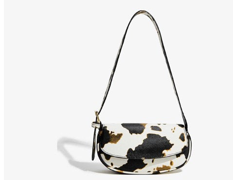 Cow-Texture Faux Leather Baguette Bag
