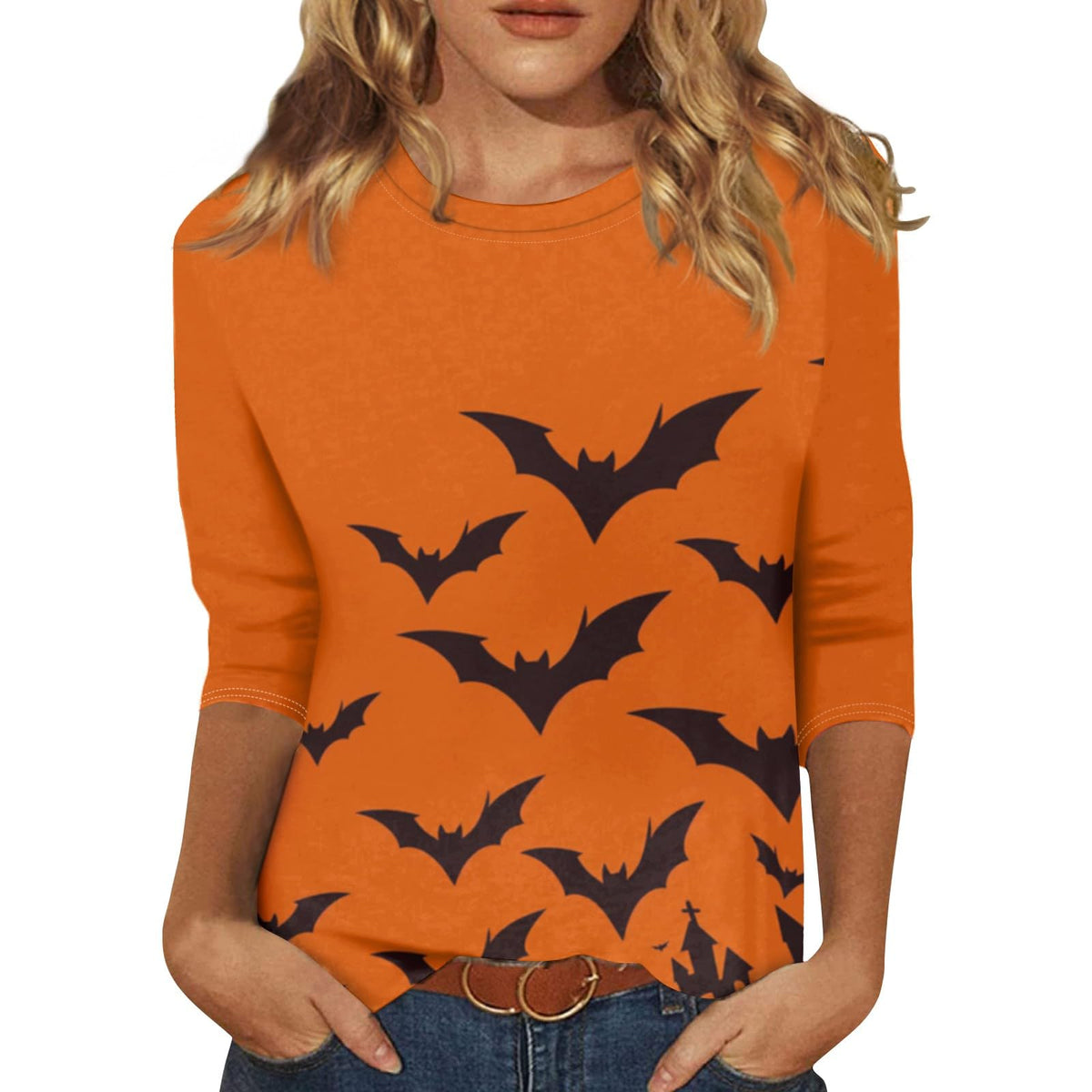 Women's Halloween Print Three-Quarter Sleeve Tunic
