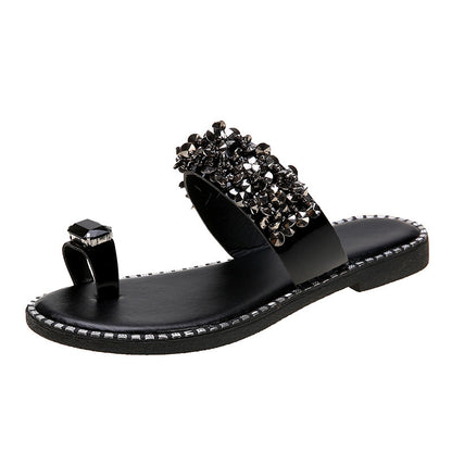 Summer Flat-heel Rhinestone Toe Sandals