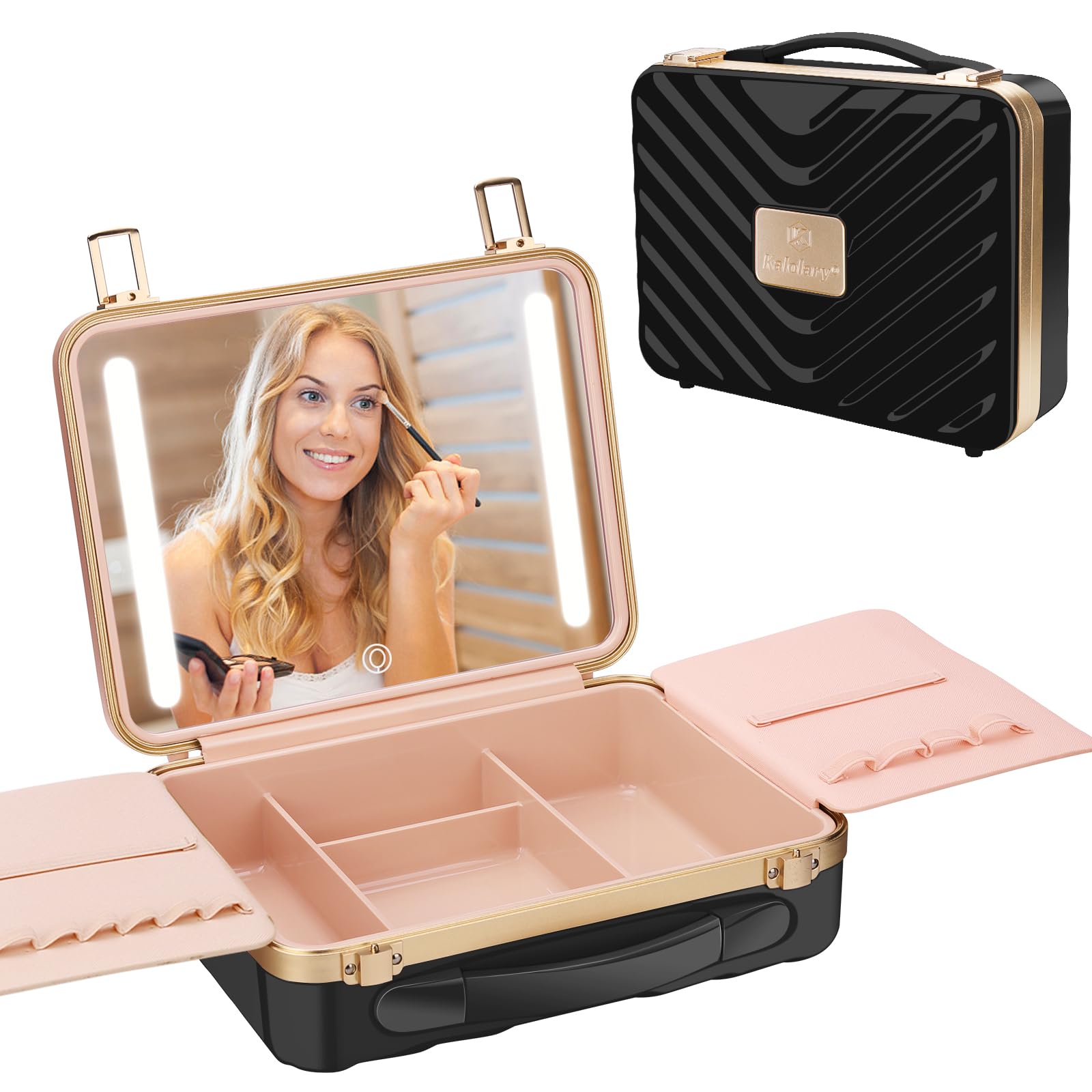 Reise-Make-up-Koffer mit beleuchtetem Spiegel – 3 Farbeinstellungen, einstellbare Helligkeit
