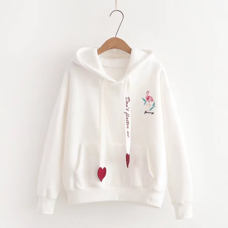 Sweat à capuche en velours imprimé Flamingo Love – Coupe ample style coréen | S–2XL
