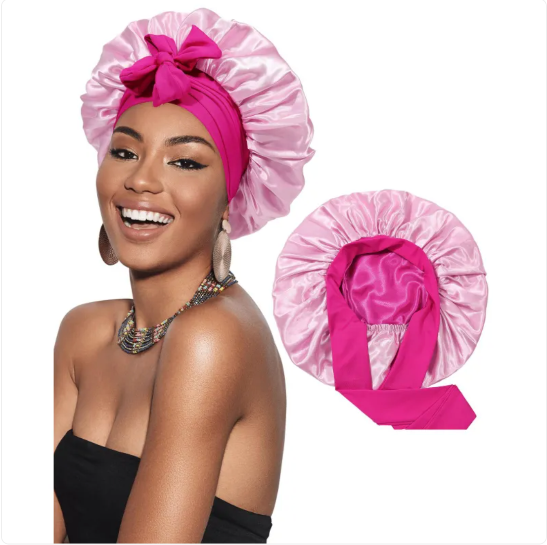 Double-Layer Bow Wide-Brimmed Hair Care Hat – Shower Cap & Hair Wrap for Women