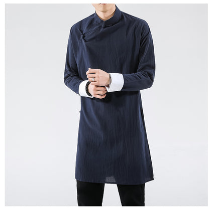 Men's Oriental Style Shirt with Oblique Flap Buckle | Traditional Inspired Top
