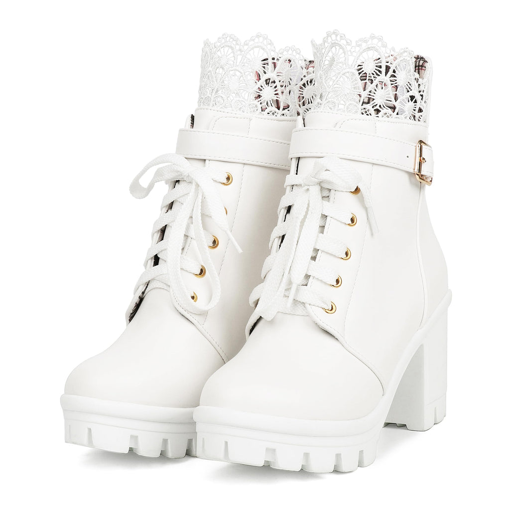 Gothic Plateau Stiefeletten für Damen – Chunky Blockabsatz Schnürstiefeletten
