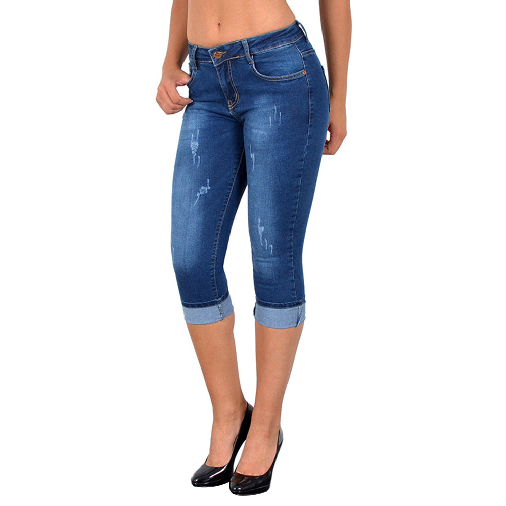 Damen Cropped Denim Pencil Jeans