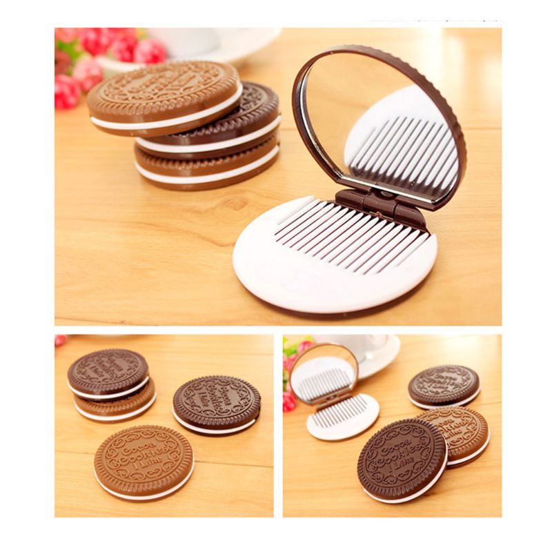 Novelty Chocolate Biscuit Folding Makeup Mirror – Portable Compact Mirror