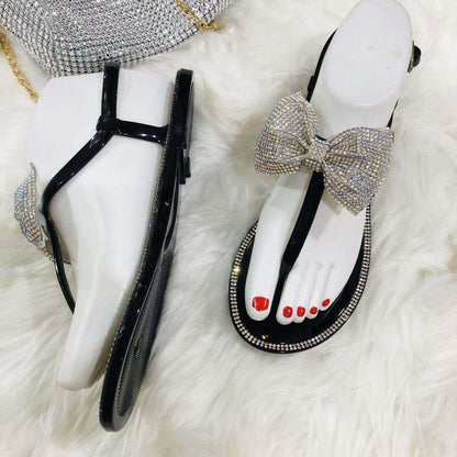 White Fancy Diamond Bow Sandals