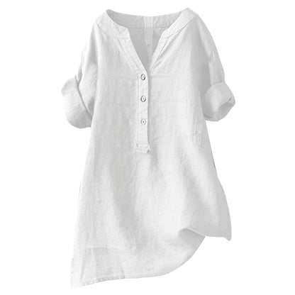 Women's Cotton Linen V-Neck Shirt – Casual Loose Short Sleeve Blouse