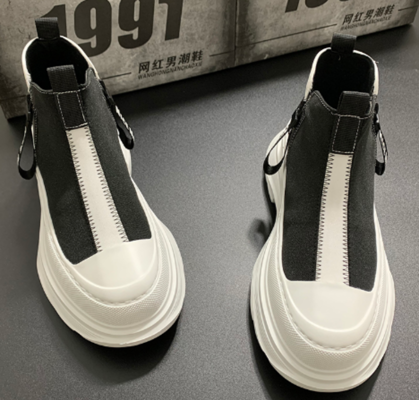 Men's Trendy High-Top Casual Shoes – Thick Sole Microfibre Sneakers, Autumn/Winter