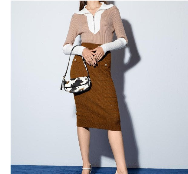 Cow-Texture Faux Leather Baguette Bag