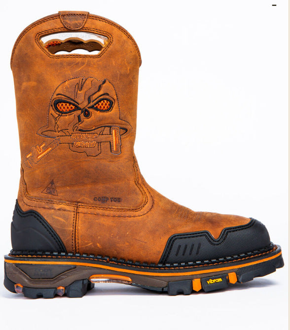 Men’s Brown Skull Pull-On Boots