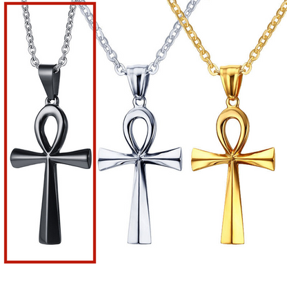 Gold and Steel Cross Pendant Necklace