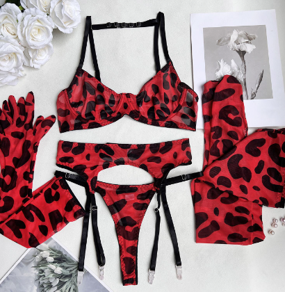 Leopard Print Sexy Underwear 5-Piece Set