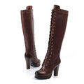 Chunky Heel Strap High Tube Boots for Women