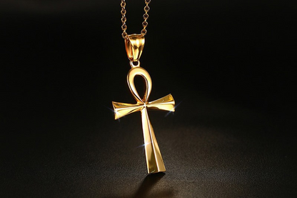 Gold and Steel Cross Pendant Necklace