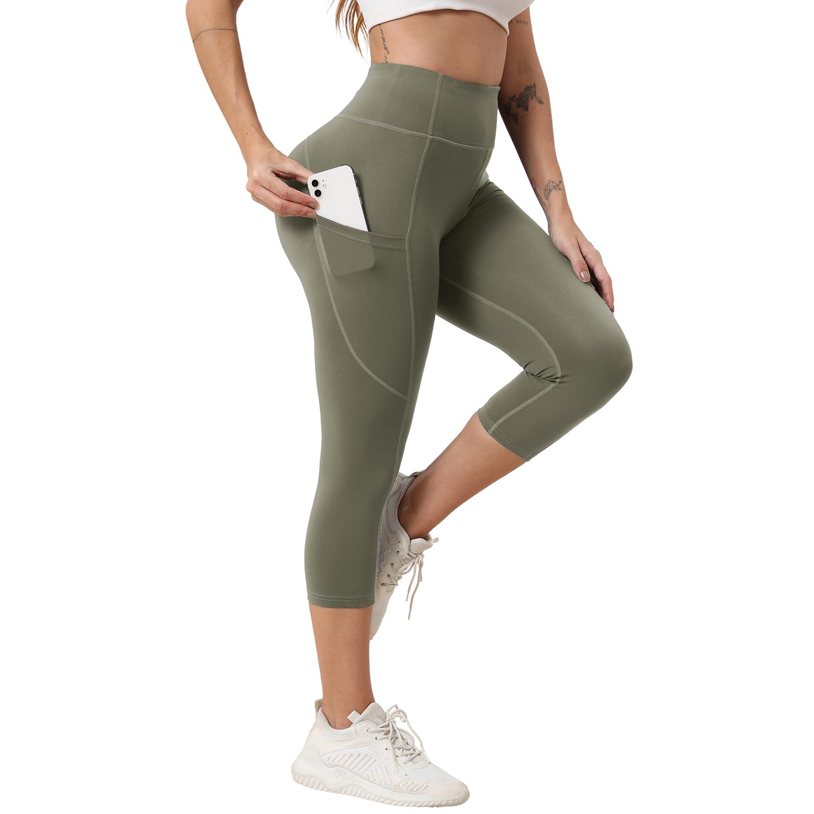 Damen High-Waist Capri Yogahose – Blickdichte Workout-Leggings mit Taschen