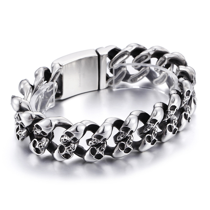 Men’s Feather & Skull Steel-Tone Bracelet