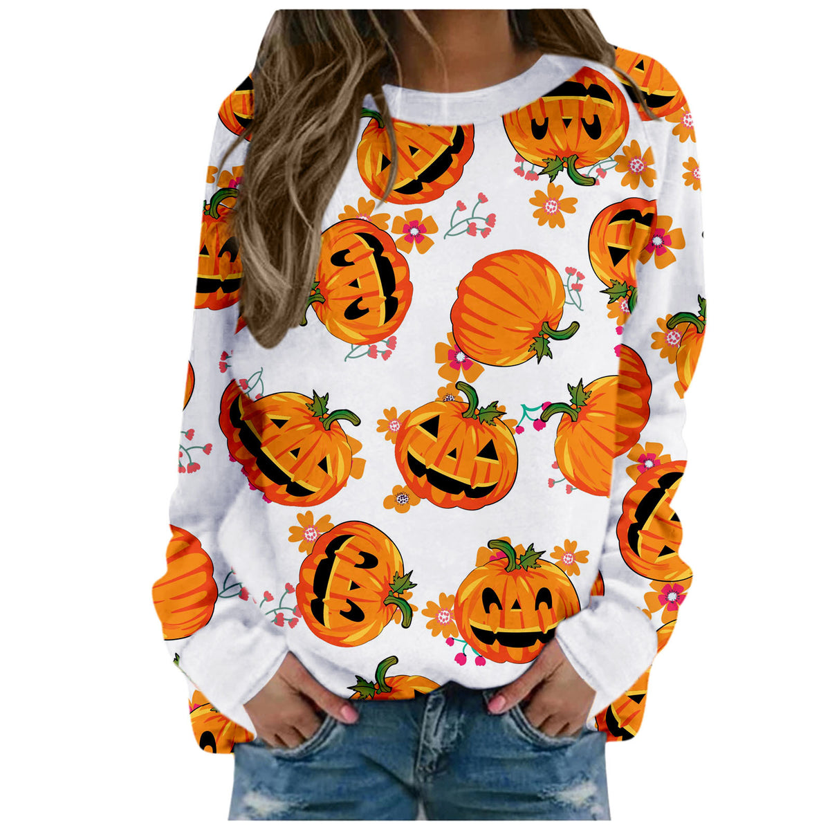 Women's Halloween Print Long-Sleeve Sweater