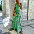 Women's Halterneck Print Midi Dress | High Waist Sleeveless Summer Dress